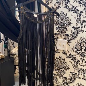 Rehab faux leather fringe top